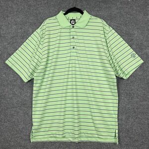 FootJoy Men's Golf Polo Shirt XL Lime Green Striped Ruth Lake Logo Short Sleeve